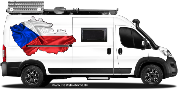 Preview: Autoaufkleber Fahne von Tschechien als Silhouette auf Fahrzeugseite von Camper