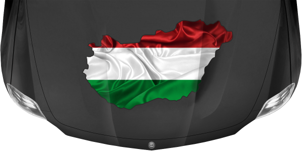 Preview: Autoaufkleber Fahne von Ungarn als Silhouette auf dunkler Motorhaube