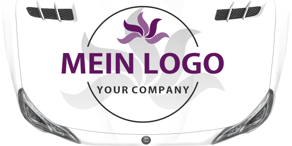 Preview: Autoaufkleber Firmenlogo mehrfarbig Preview: Autoaufkleber Firmenlogo mehrfarbig auf heller Motorhaube