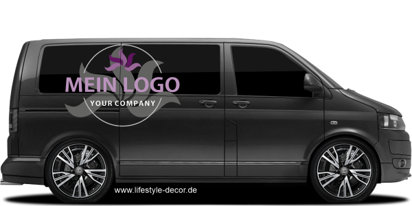 Preview: Autoaufkleber Firmenlogo mehrfarbig - Set für beide Fahrzeugseiten Preview: Autoaufkleber Firmenlogo mehrfarbig auf dunklem Camper