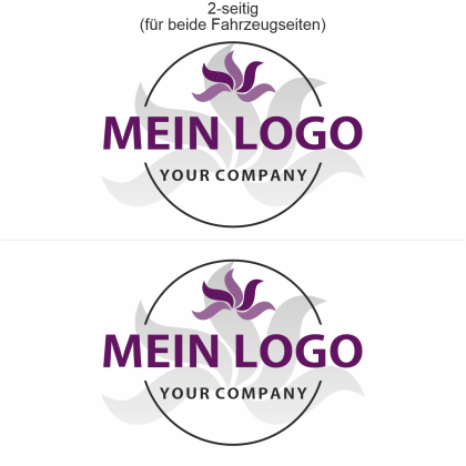 Preview: Autoaufkleber Firmenlogo mehrfarbig - Set für beide Fahrzeugseiten Preview: Autoaufkleber Firmenlogo mehrfarbig - Ansicht Beispielbild zweiseitig für beide Fahrzeugseiten