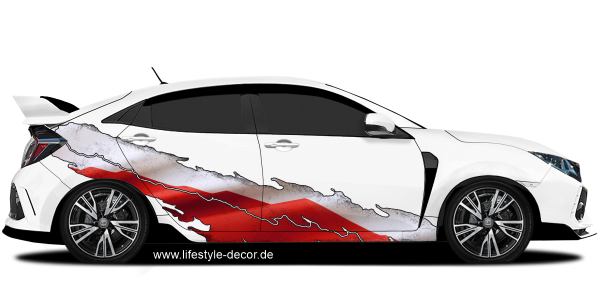 Preview: Autoaufkleber Flagge Polen auf Fahrzeugseite von hellem Auto