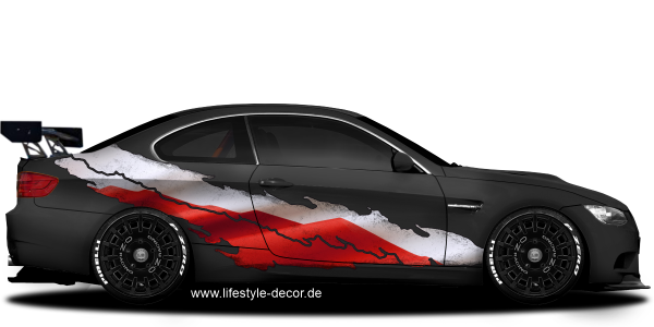 Preview: Autoaufkleber Flagge Polen auf Fahrzeugseite von dunklem Auto