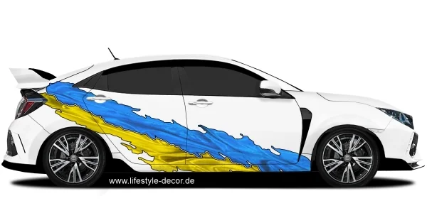 Die ukrainische Flagge als Aufkleber fürs Auto