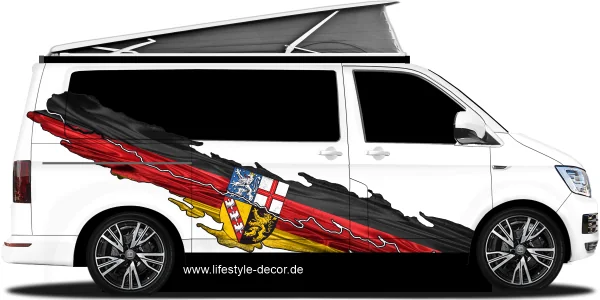 Autoaufkleber Flagge vom Saarland auf Fahrzeugseite von Camper
