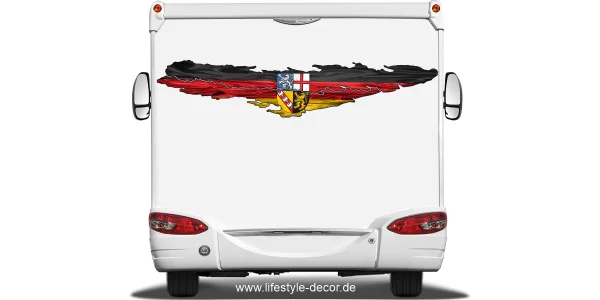 Autoaufkleber Flagge vom Saarland auf dem Heck von Wohnmobil oder Wohnwagen
