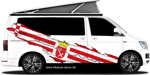 Autoaufkleber Flagge von Bremen auf Fahrzeugseite von Camper