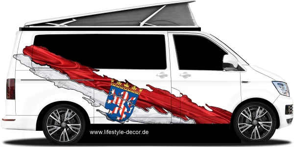 Autoaufkleber Flagge von Hessen auf Fahrzeugseite von Camper