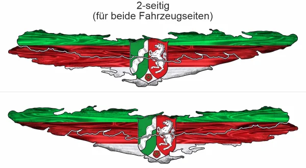 Autoaufkleber Flagge von Nordrhein-Westfalen - Ansicht zweiseitig für beide Fahrzeugseiten