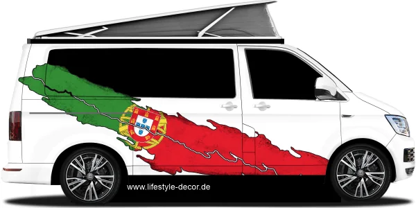 Autoaufkleber Flagge von Portugal auf Fahrzeugseite von Camper