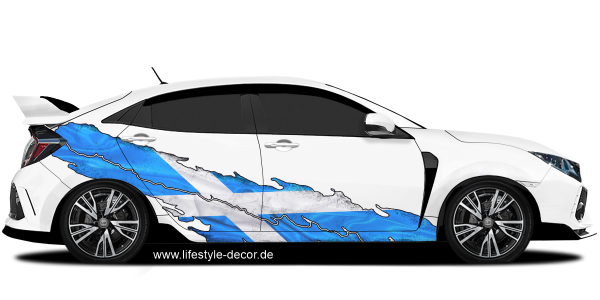 Preview: Autoaufkleber Flagge von Schottland Preview: Flagge von Schottland als Autoaufkleber auf Fahrzeugseite von hellem Auto