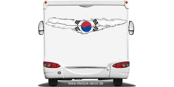 Autoaufkleber mit der Flagge von Südkorea auf dem Heck von Wohnmobil oder Wohnwagen