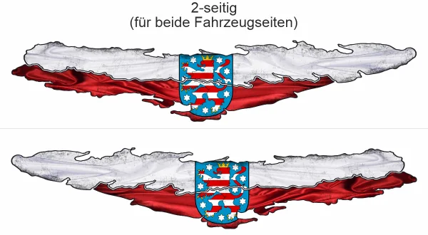 Autoaufkleber Flagge von Thüringen - Ansicht zweiseitig für beide Fahrzeugseiten