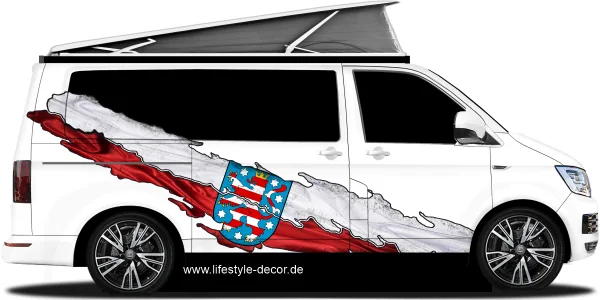 Autoaufkleber Flagge von Thüringen auf Fahrzeugseite von Camper