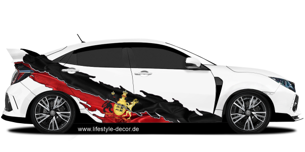 Preview: Autoaufkleber Flagge von Württemberg auf Fahrzeugseite von hellem Auto