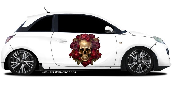 Preview: Autoaufkleber Goldener Totenkopf mit Rosen Preview: Autoaufkleber Goldener Totenkopf mit Rosen