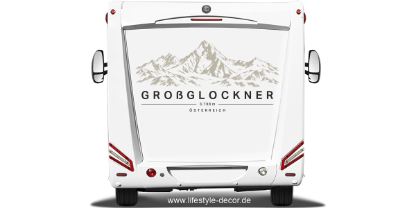 Preview: Autoaufkleber Großglockner auf Heck von Wohnwagen oder Wohnmobil