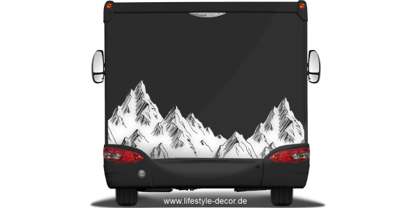 Preview: Autoaufkleber Hochgebirge auf dunklem Heck - Ansicht Farbauswahl