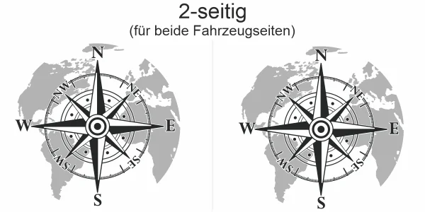 er Autoaufkleber Kompass mit Weltkarte - Ansicht Ausrichtung