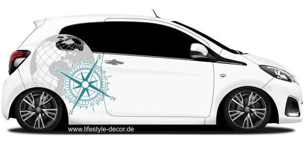 Preview: Autofolie Kompass mit Weltkugel Preview: Autofolie Kompass mit Weltkugel