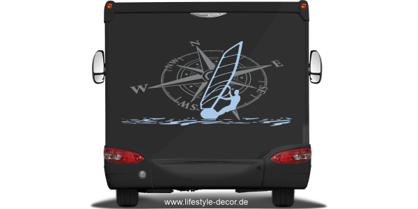 Preview: Autoaufkleber Kompass mit Windsurfer