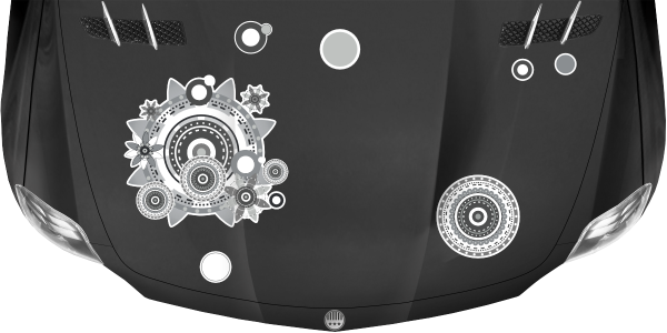 Preview: Autoaufkleber Kunstvolles Design | Frei platzierbares Set Preview: Autoaufkleber Kunstvolles Design auf dunkler Motorhaube - Ansicht Farbauswahl