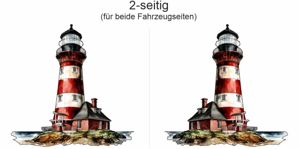 Autoaufkleber Leuchtturm am Meer - Ansicht zweiseitig für beide Fahrzeugseiten