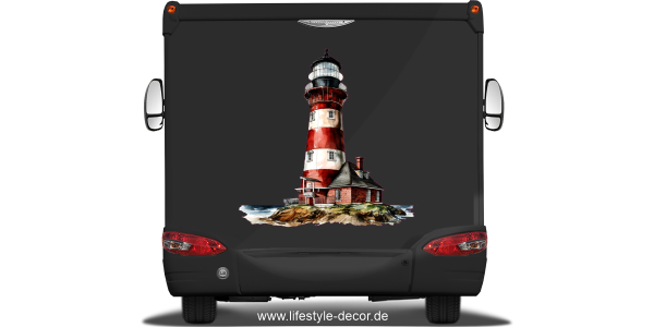 Preview: Autoaufkleber Leuchtturm am Meer Preview: Autoaufkleber Leuchtturm am Meer auf dunklem Heck