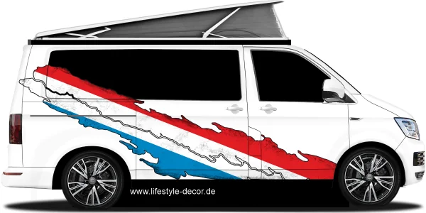 Autoaufkleber luxemburgische Flagge auf Fahrzeugseite von Camper