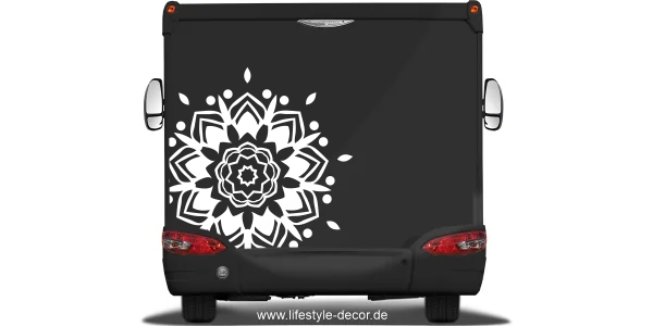 Mandala als Autoaufkleber auf Heck von Wohnmobil oder Wohnwagen - Ansicht Farbauswahl