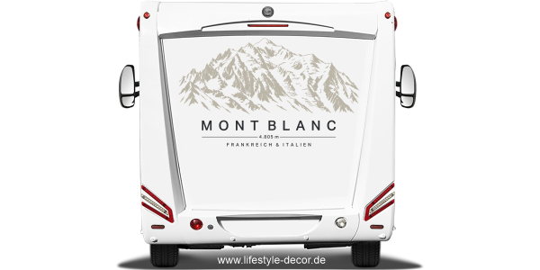 Preview: Autoaufkleber Mont Blanc auf Heck von Wohnwagen oder Wohnmobil
