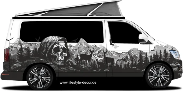 Autoaufkleber Mystisches Gebirge mit Totenkopf aufhellen Campervan