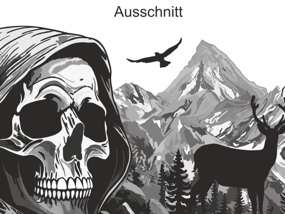 Autoaufkleber Mystisches Gebirge mit Totenkopf - Ansicht Ausschnitt und Farbauswahl