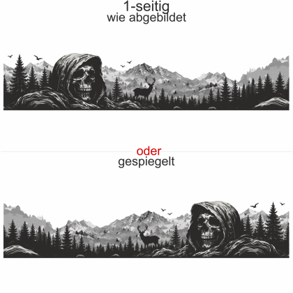 Autoaufkleber Mystisches Gebirge mit Totenkopf - Ansicht Ausrichtung und Farbauswahl