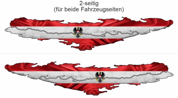 Autoaufkleber Österreich Flagge mit Bundeswappen - Ansicht zweiseitig für beide Fahrzeugseiten