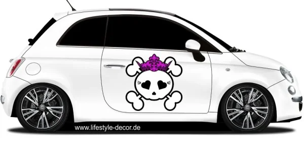 Autoaufkleber mit Totenkopf in Pink mit Krone