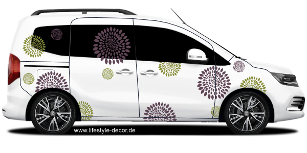 Preview: Autoaufkleber Satz Blumen Design auf hellem Van - Ansicht Farbauswahl
