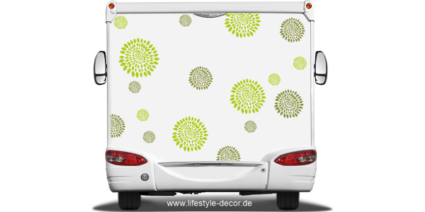 Preview: Autoaufkleber Satz Blumen Design auf Heck von Wohnmobil oder Wohnwagen - Ansicht Farbauswahl