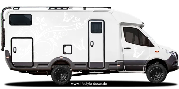 Autoaufkleber Schmetterlingzauber auf hellem Camper - Ansicht Farbauswahl