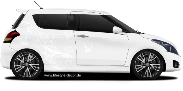 Autoaufkleber Schmetterlingzauber auf hellem PKW - Ansicht Farbauswahl
