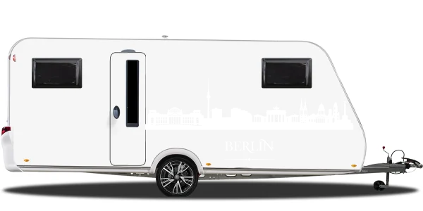 Autoaufkleber Skyline Berlin auf hellem Wohnwagen - Ansicht Farbauswahl