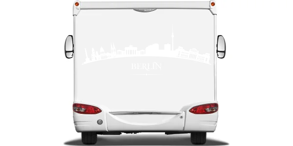 Autoaufkleber Skyline Berlin auf Heck von Wohnmobil oder Wohnwagen - Ansicht Farbauswahl