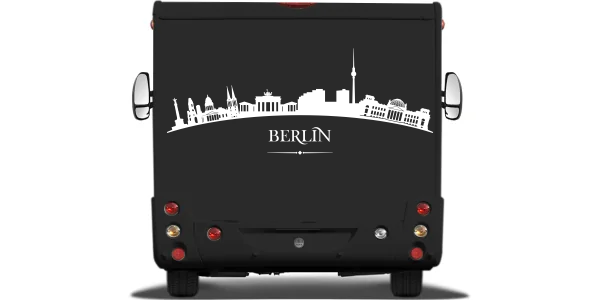 Autoaufkleber Skyline Berlin auf Heck von Wohnmobil oder Wohnwagen - Ansicht Farbauswahl