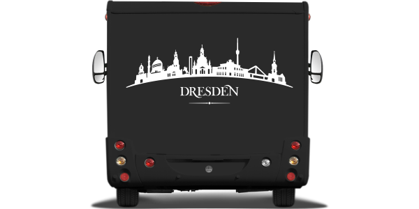 Konturen Dresdens als Aufkleber fürs Auto auf Heck von Wohnmobil oder Wohnwagen - Ansicht Farbauswahl