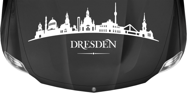 Konturen Dresdens als Aufkleber fürs Auto auf dunkler Motorhaube - Ansicht Farbauswahl