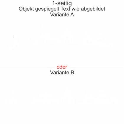 Konturen Dresdens als Aufkleber fürs Auto - Ansicht Ausrichtung mit Farbauswahl und Variante