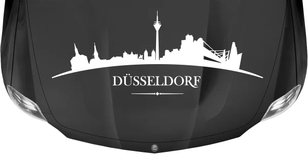 Autoaufkleber Skyline Düsseldorf auf dunkler Motorhaube - Ansicht Farbauswahl