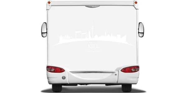 Cartattoo Skyline Kiel auf Heck von Wohnmobil oder Wohnwagen - Ansicht Farbauswahl