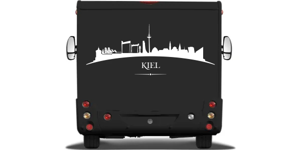 Cartattoo Skyline Kiel auf Heck von Wohnmobil oder Wohnwagen - Ansicht Farbauswahl