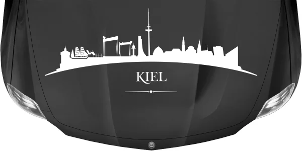 Cartattoo Skyline Kiel auf dunkler Motorhaube - Ansicht Farbauswahl